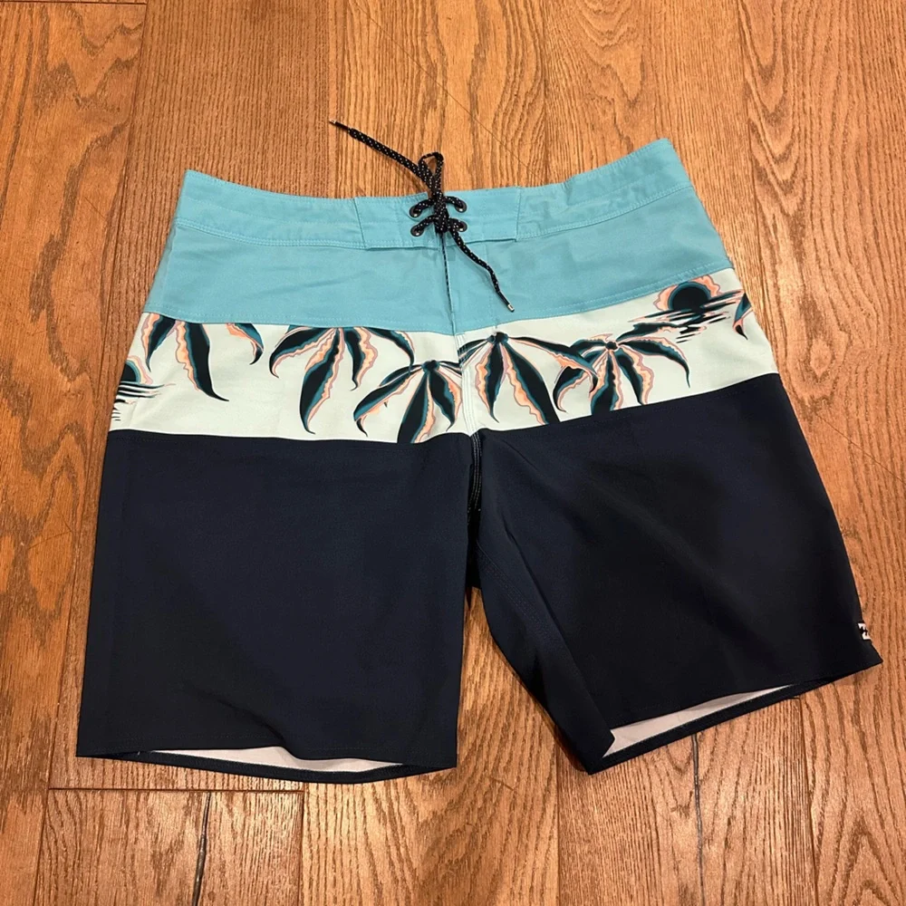 Men's Billabong Navy Blue and Turquoise Board Shorts